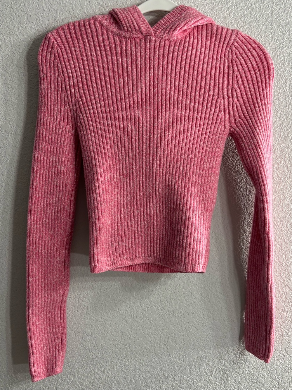 aerie Barbie Pink Soft Cropped Ribbed Hooded Knit Sweater Woman S